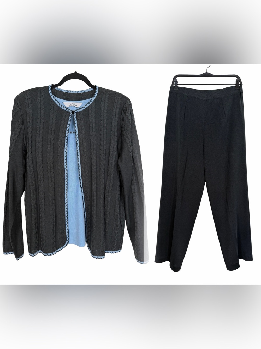 Vintage Ming Wang 3 Piece Knit Set Cardigan Tank Pants Sz Large/1X